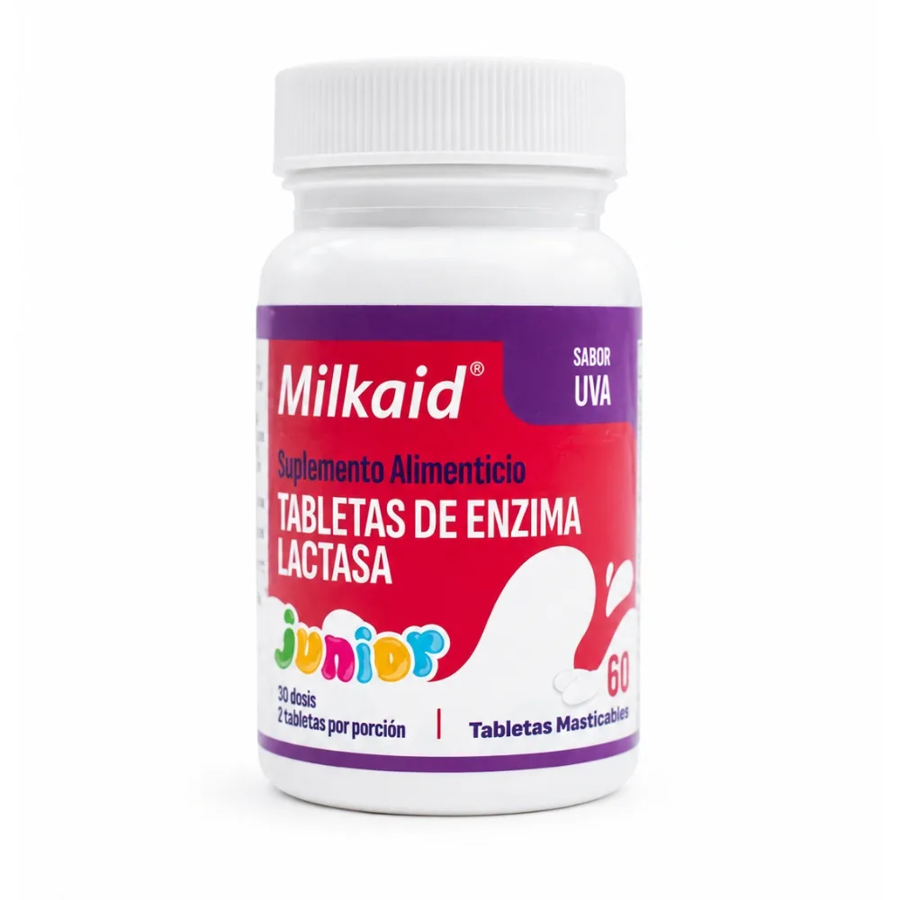 Milkaid Jr Tabletas de Enzima Lactasa Sabor Uva (60u)
