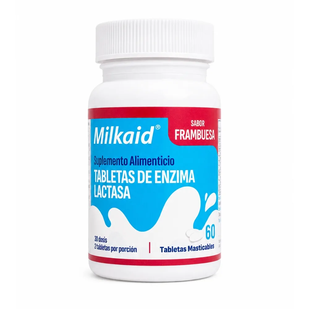 Milkaid Tabletas de Enzima Lactasa Sabor Frambuesa (60u)